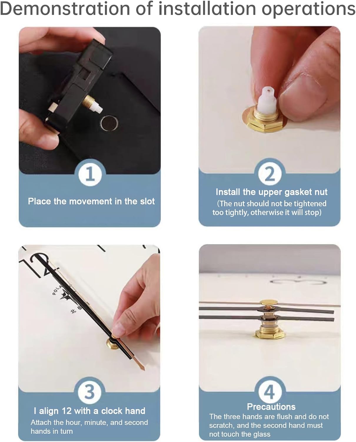 Quartz Clock Movement Replacement, 8 mm (5/16 Inch) Shaft Length Applicable Panel Thickness 1-2 mm for Clock Repair/DIY