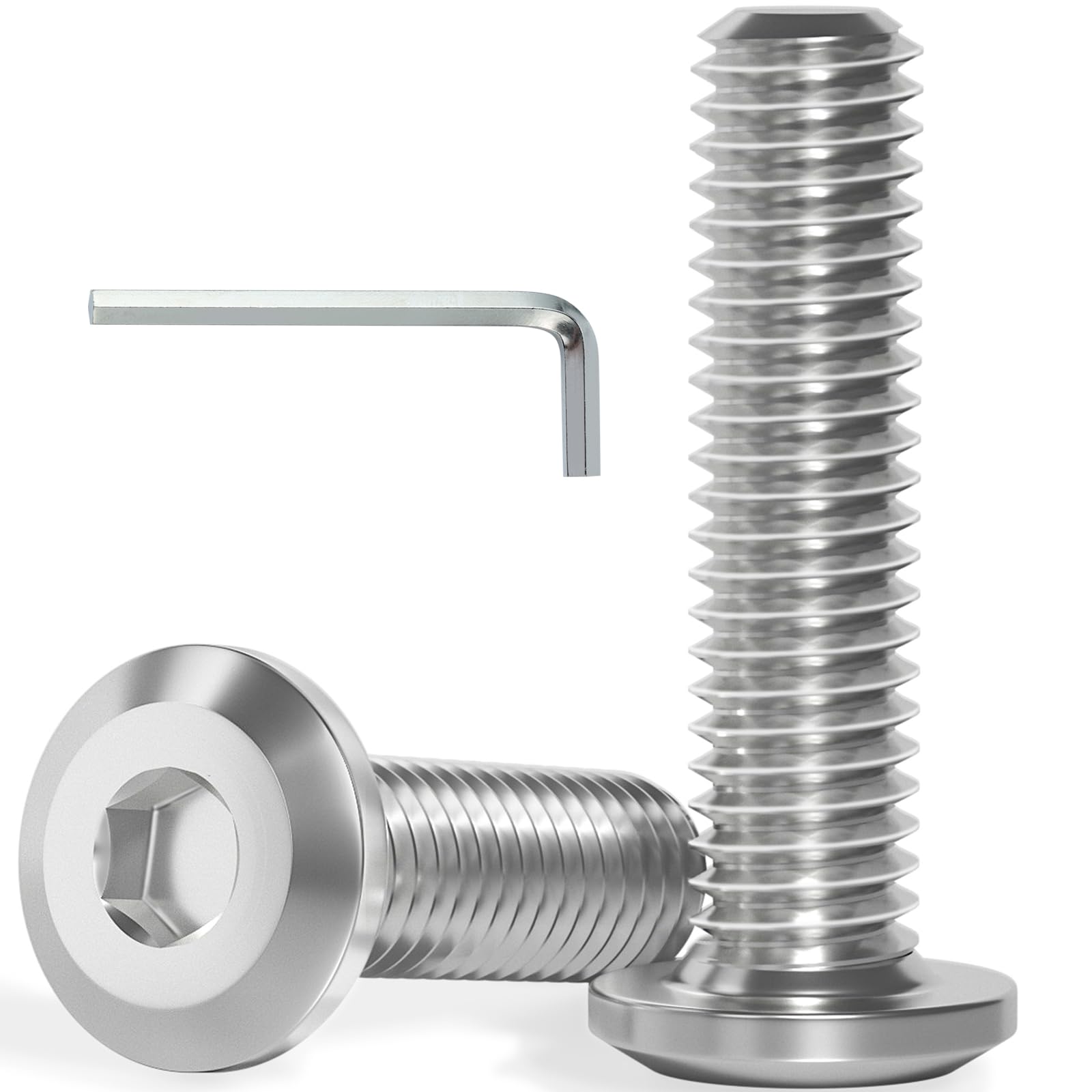 VGBUY M8-1.25 x 16 mm 50Pcs Flat Head Hex Socket Cap Screws Bolts,304 Stainless Steel 18-8,Full Thread,Hex Spanner Included (VG30121)