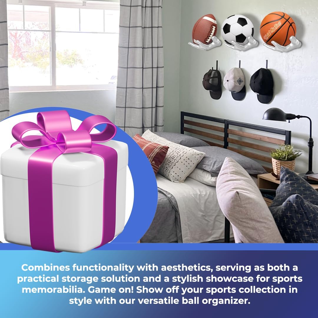 Wall-Mounted Left & Right Hand Sculptured Ball Holders – Basketball, Volleyball, Soccer & Football Display – Sports Room Decor, Basketball Wall Mount for Man Caves, Game Rooms & Memorabilia Showcase