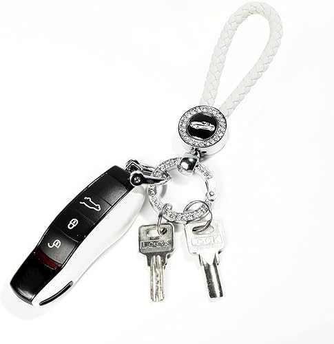 Miniatura 2 de AOCISKA Llavero de automóvil con diamantes de cristal de lujo, soporte de llavero de cuero con anillo en D giratorio de 360 grados y destornillador