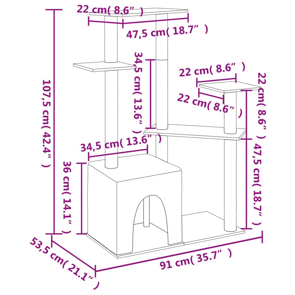 ShGaxin Skrobaczka dla kota z sizalowymi słupkami w kolorze kremowym 107,5 cm, drapak dla kota, drapak dla kota, akcesoria dla kotów, wieża dla kotów, rozrusznik dla kota, domek dla kota