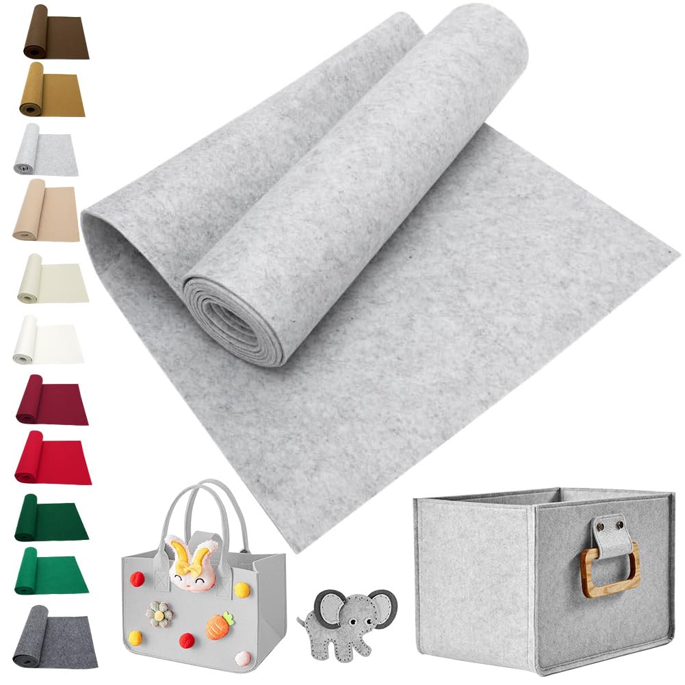 LOMUG Filz Meterware 40x250 cm Filzstoff Meterware Hellgrau Filzmatte Polyester Filzrolle 3 mm Dick Filzmatten zum Zuschneiden Bastelfilz für DIY Filzunterlage Taschenfilz Patchwork Nähen Stickfilz