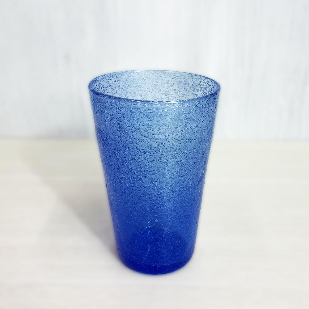 Ryukyu Glass Long Foaming Tumbler Blue 17oz Okinawa Handblown Japanese Craft