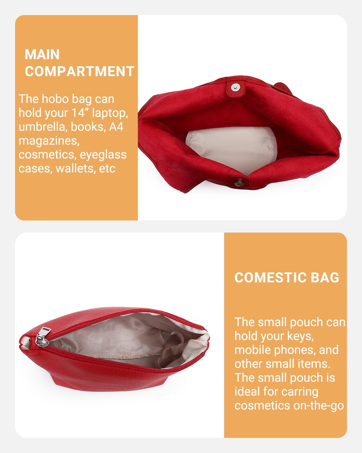 Herald Slouchy Hobo Bags for Women 2PCS Vegan Leather Large Capacity Shoulder Purses Tote Handbags - Image 5