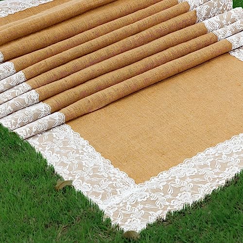 Preboun Wide Natural Burlap Wedding Aisle Runner With Lace Jute Rustic Burlap Aisle Runner For Wedding Ceremony Decorations Outdoor Beach thumb #3