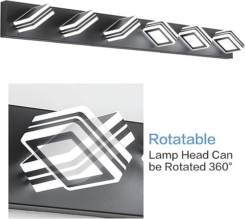 Miniatura 5 de SOLFART Modernas lámparas LED regulables para baño, sobre espejo, luces LED de tocador, modernas luces LED negras de 6 luces de tocador