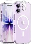Pour téléphone 17 Cas, compatible avec MagSafe, Couverture mince magnétique, anti-jaune & Shockproof, protection complète de la caméra, comprend écran & Protecteurs de lentilles, boîtier de protection transparent