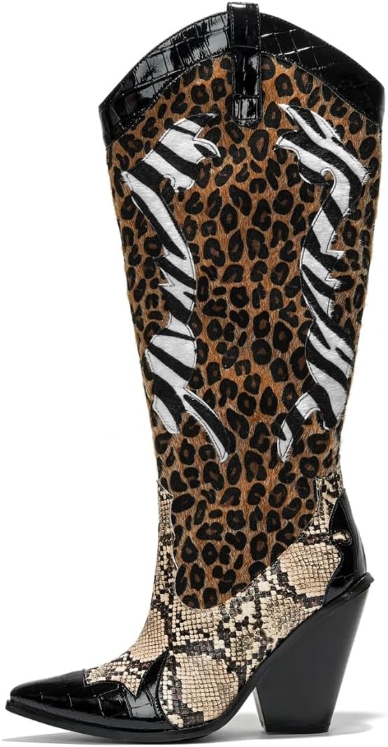 Cape Robbin Women's Animal Print Cowboy Boots 12-Inch Shaft Pull-On Pointed Toe - Western Cowgirl Boots with 3 Inch Block Heel & Comfort Insole (Karine)