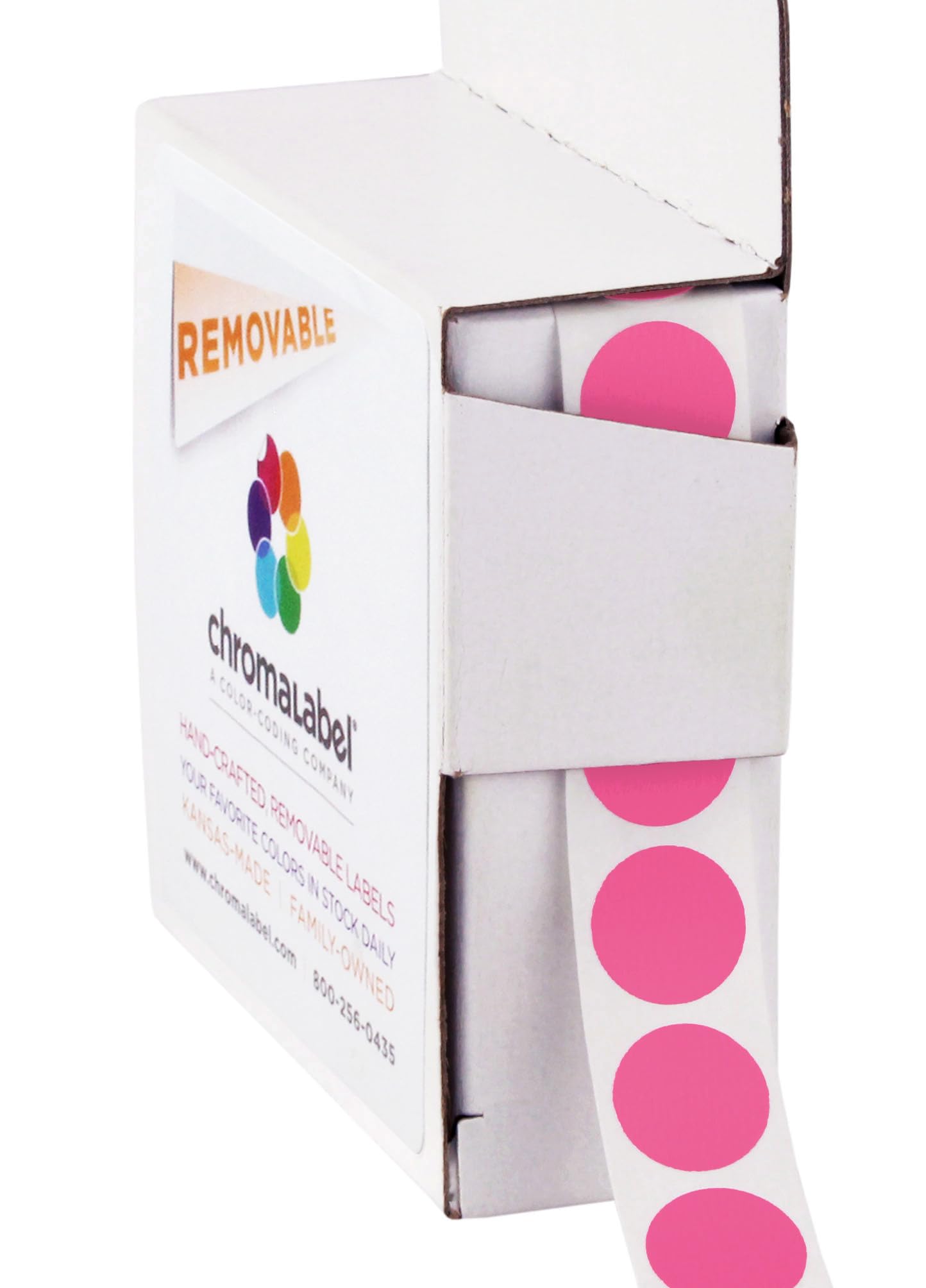 ChromaLabel 0.50 Inch Round Label Removable Color Code Dot Stickers, 1000 Labels per Dispenser Box, Rose