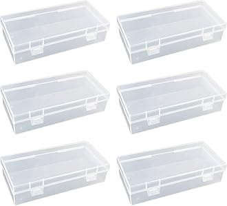 LJY 6 Pieces Rectangular Empty Mini Clear Plastic Organizer Storage Box Containers with Hinged Lids (7.3 x 3.5 x 1.8 inch, Transparent)