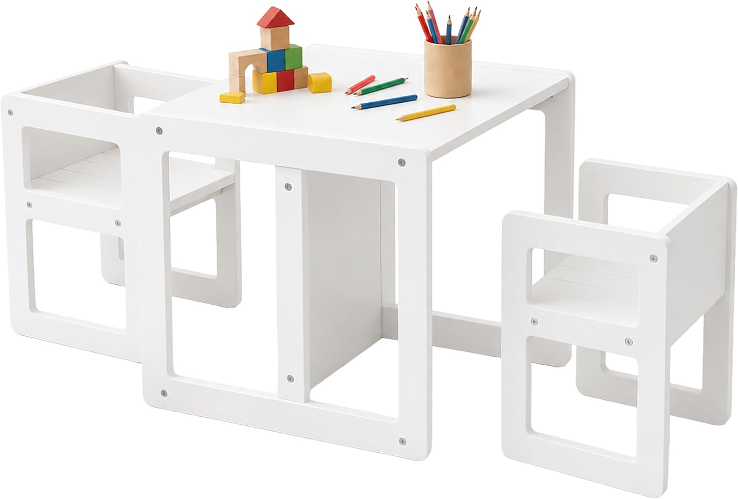 Relaxdays Children's 3-piece dining set, table with 2 chairs, white