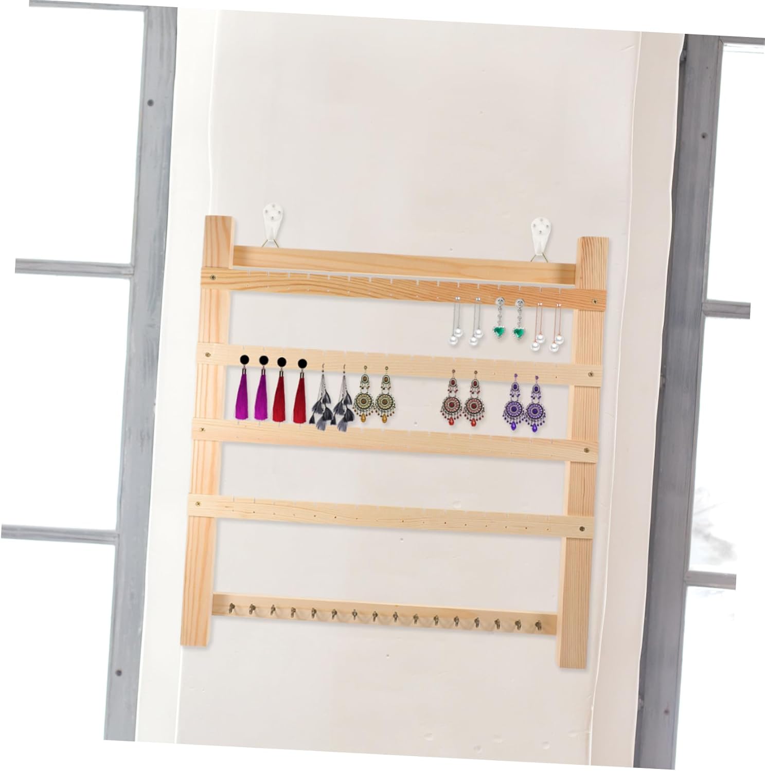 Wall Jewelry Rack Wooden Jewelry Holder Hanging Jewelry Display Jewelry Holder Stand Earring Necklace Holder Earring Hanger Rack Storage Shelf Earrings High Capacity (synthetic material)