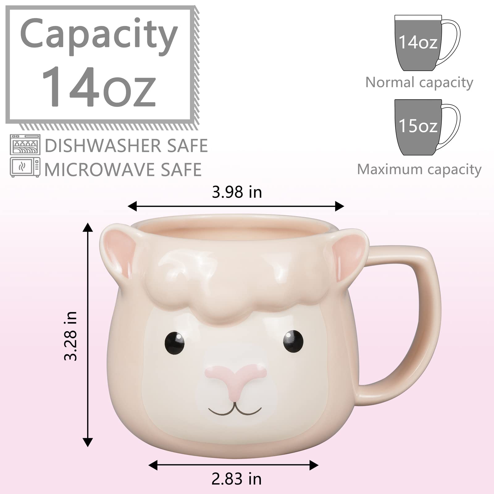Taza de café de 14 onzas, taza de café de porcelana 3D para mujeres, Navidad, inauguración de la casa, regalos de cumpleaños para mujeres, mamá, niños, profesora y mejor amiga, rosa