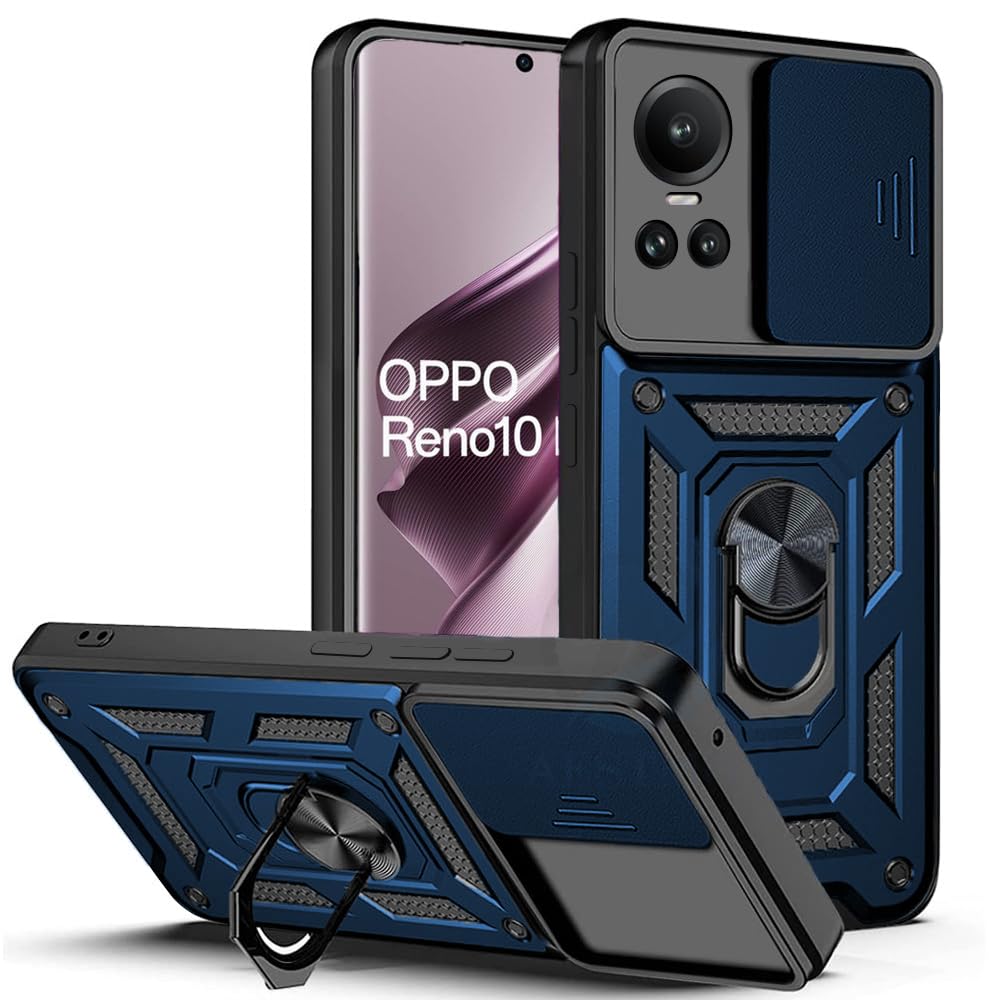 AESTMO Polycarbonate Oppo Reno 10 5G / Oppo Reno 10 Pro 5G Back Cover|Ring Holder & Sliding Camera Shield Cover|360 Degree Protection Back Case Cover For Oppo Reno 10 / Oppo Reno 10 Pro (Blue) (B0CY8K59HF) Amazon Price History, Amazon Price Tracker