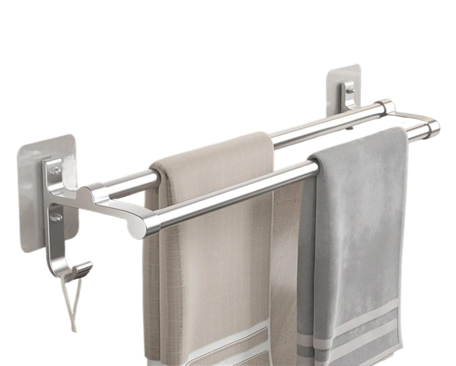 Self Adhesive Towel Rail Bathroom Towel Rack No Punch Toilet Hooks Suction Cup Self-adhesive Wall-mounted Double Rod Bar(Silver-50CM)