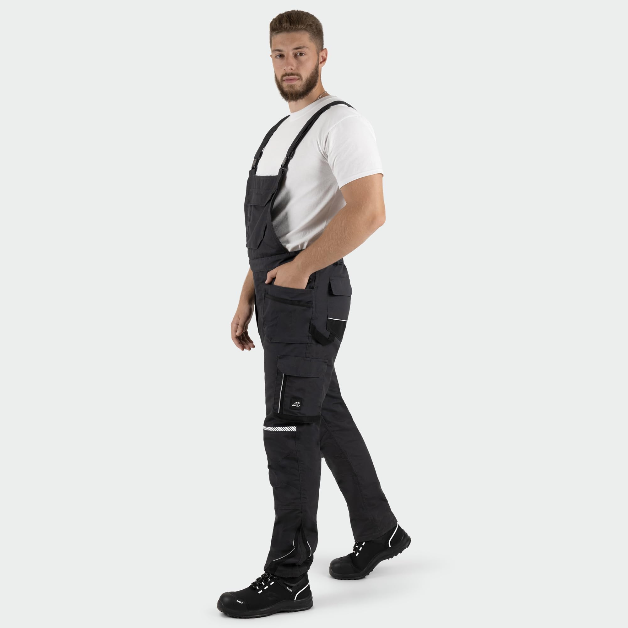 BWOLF Drift Ice - Peto de trabajo para hombre, invierno, con peto, impermeable, reflectante, con muchos bolsillos