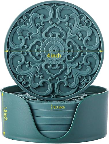 Miniatura 4 de Colinda Juego de 6 posavasos de silicona con soporte, alfombrillas antideslizantes para bebidas frías y calientes, diseños decorativos, embalaje