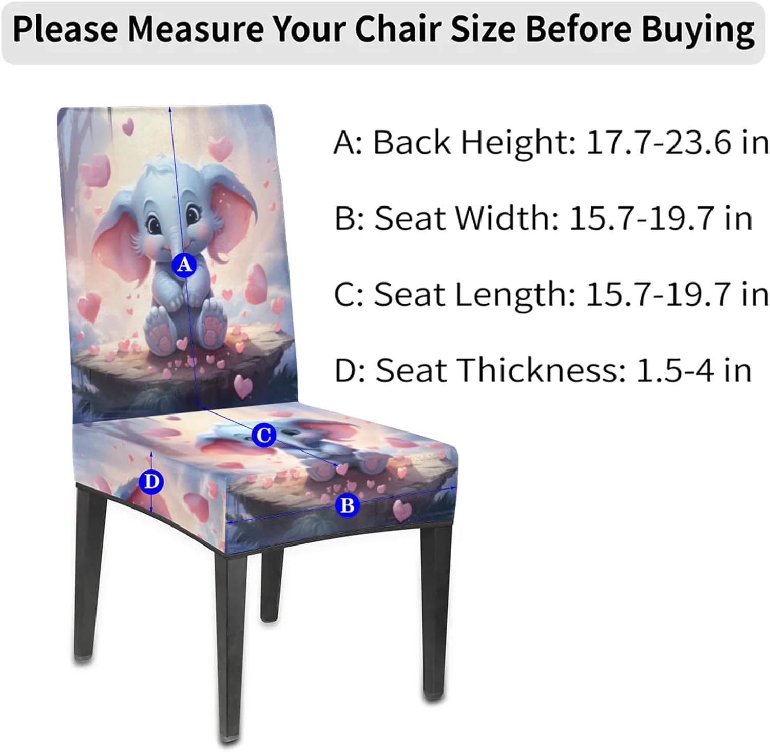 QsirBC Cute Elephant Heart Stretch Dining Room Chair Covers Set of 6 Chair Slipcovers Removable Washable Kitchen Seat Covers Chair Protectors for Hotel Party Wedding