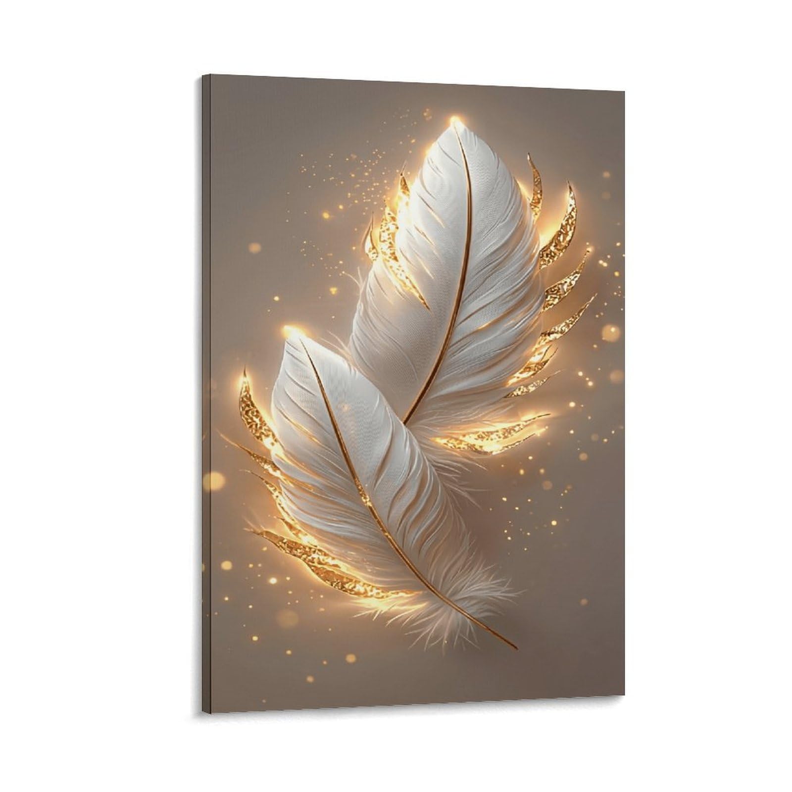 XPASHIQWC White & Gold Feathers Poster Artwork Canvas Prints Picture Modern Canvas Wall Art Picture Wall Hanging for Living Room Home Decorations 20x30inch(50x75cm)