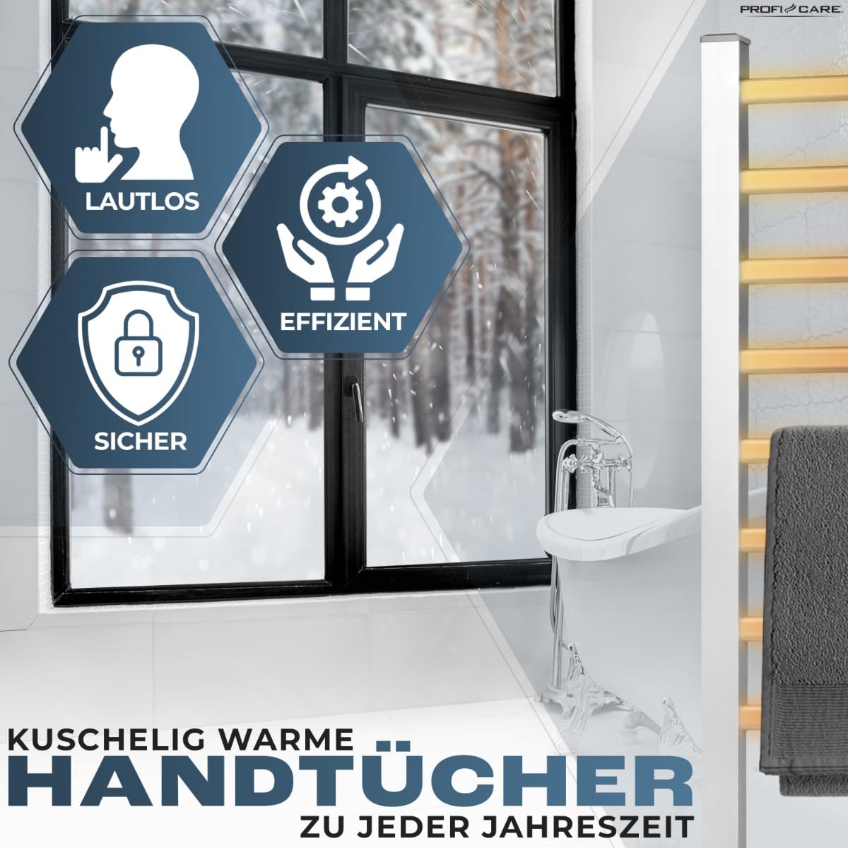 ProfiCare Chauffe-serviettes électrique | Porte-serviettes & sèche-serviettes pour salle de bain | incl. Matériel de montage & pieds | sans perçage | Radiateur silencieux | Câble de 1,5m | PC EHW 3115