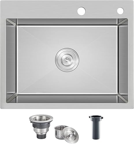 ROVATE Fregadero de cocina de 20 x 16 pulgadas, fregadero de cocina de montaje superior hecho a mano, fregadero de cocina o bar de acero inoxidable