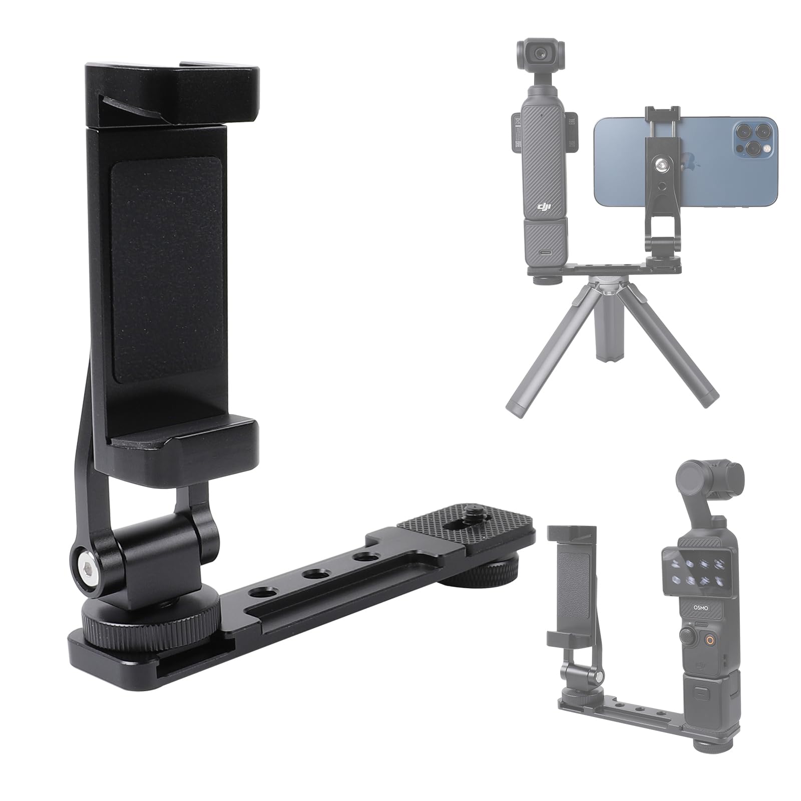 Leenconghui Aluminium Alloy Phone Holder Mount for DJI Pocket 3, Cell Phone Holder Tripod Adapter Phone Clip Expansion Accessories with 1/4" Thread