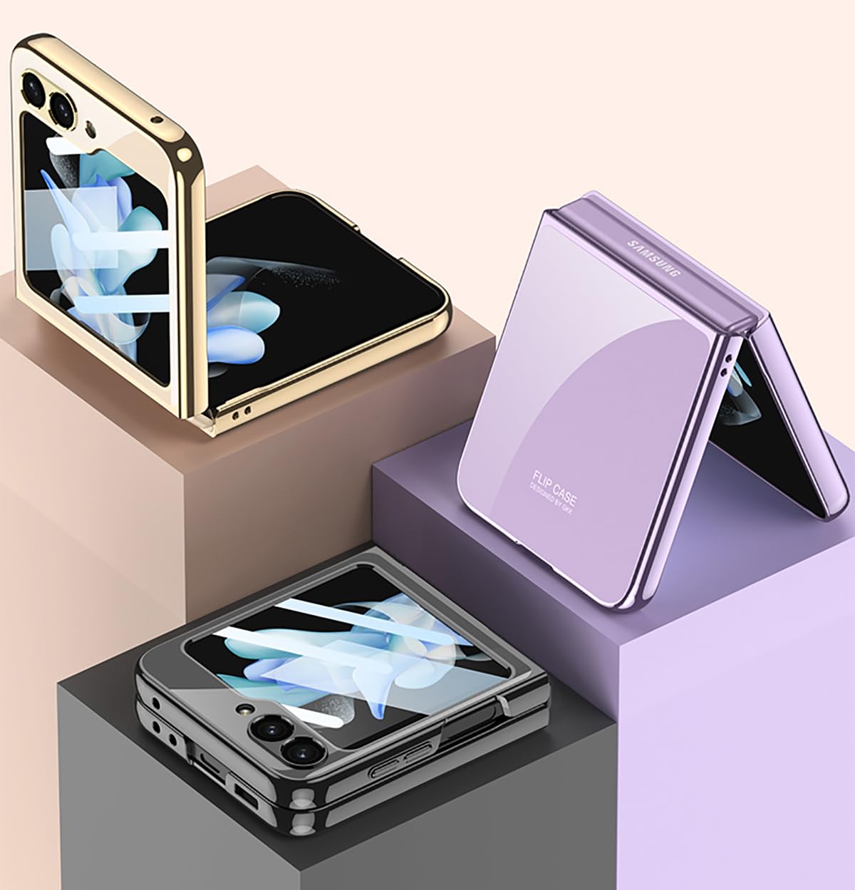 COQUE Funda Samsung Flip 6 Funda Protectora Fantasma Galvanizada, Funda Delgada con Película Todo Incluido, Funda para Teléfono Plegable para Samsung Galaxy Z Flip 6 5G-Oro