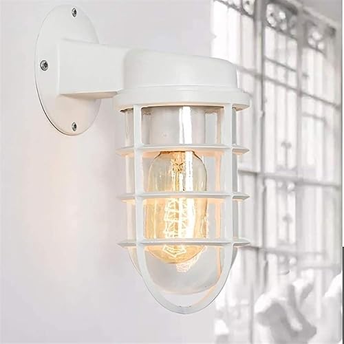 Miniatura 7 de WJJHERRH Creative Wrought Iron Glass Wall Lamp Retro Metal Cage Light Industrial Style Nautical for Bar Bedroom(White)
