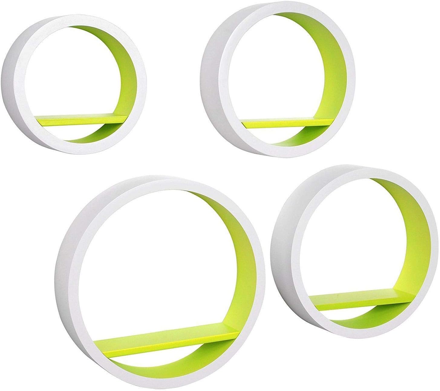 Delex Floating Shelves Round Wall Mounted Wooden Decorative Display Shelf Circle Set of 4 White/Green