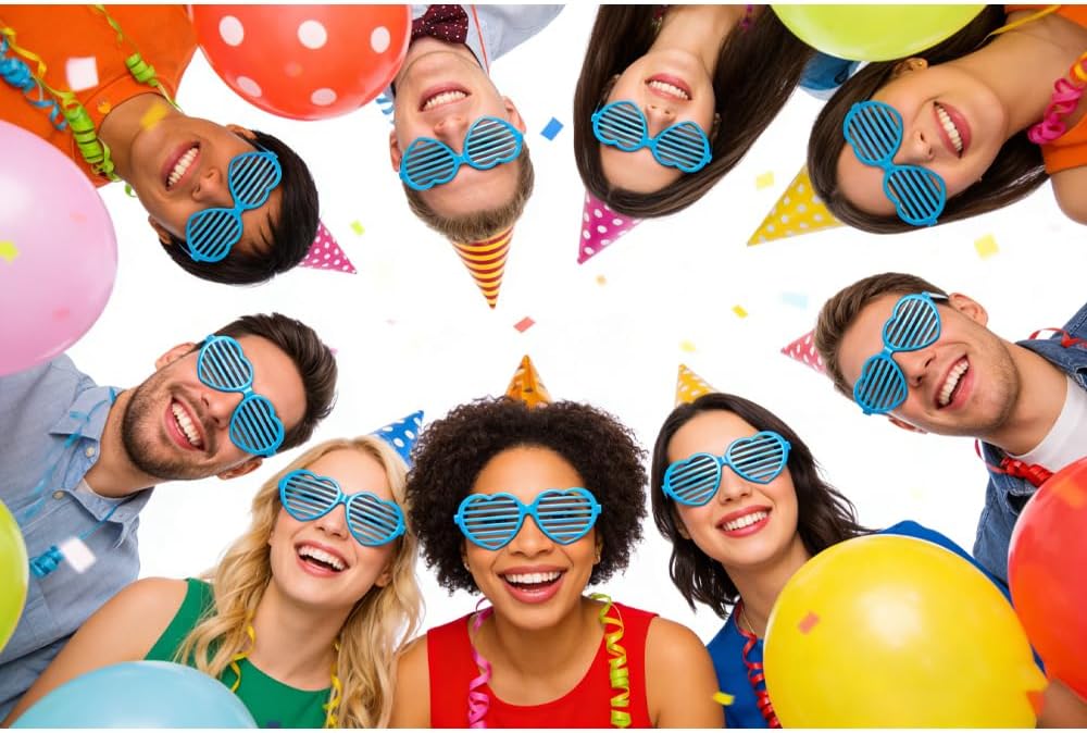 VIGUEUR Heart Shape Plastic Shutter Glasses Shades Sunglasses, 4PCS Neon Glasses (Purple,Green,Red,Blue) - Image 7