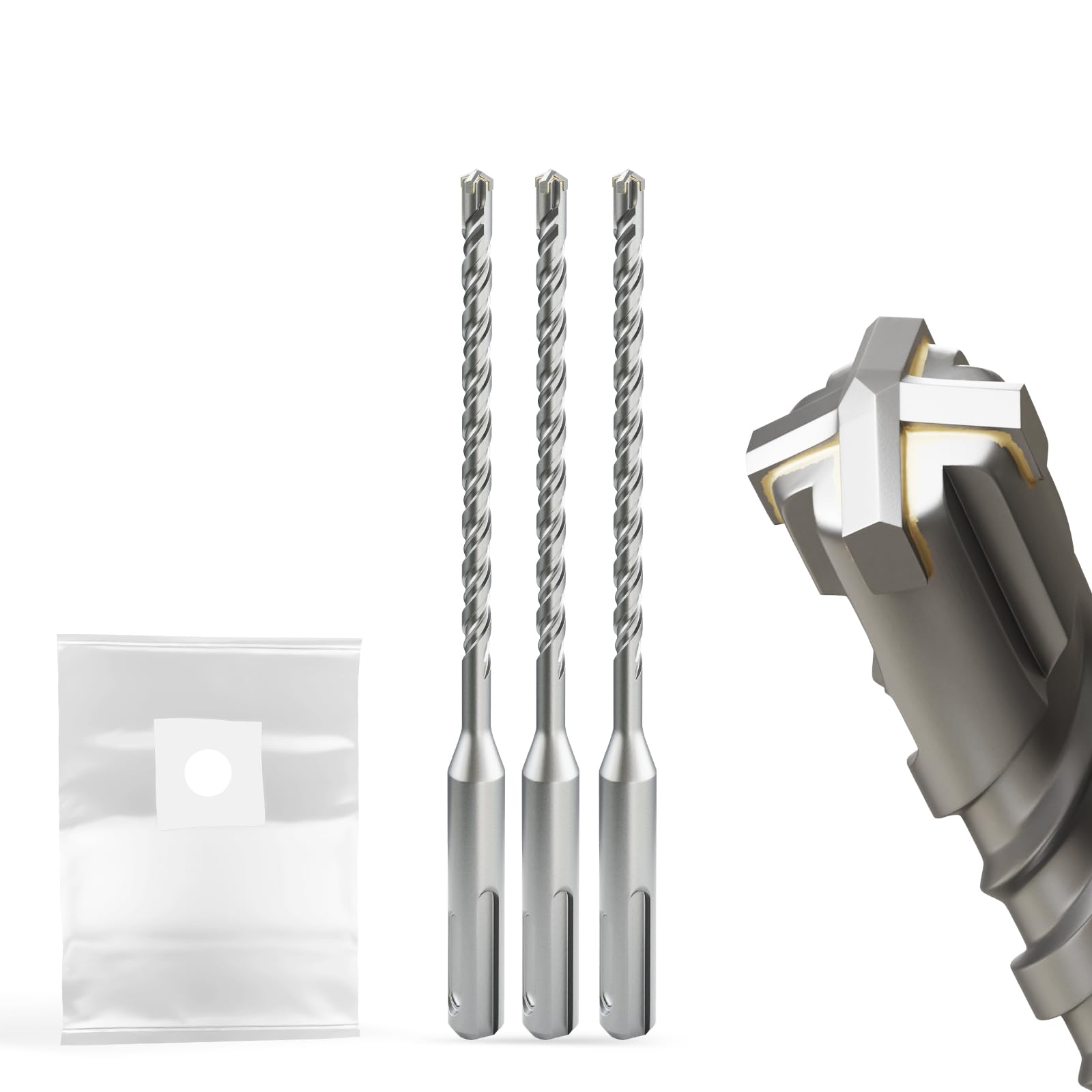 SDS Plus Drill Bit Set 6 mm x 160 mm Professional Carbide Reversible Cutting for Concrete, Masonry & Stone - 3 Pieces, Durable and Powerful