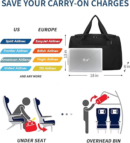 Miniatura 8 de ECOHUB Bolsa de viaje para artículos personales de Spirit Airlines de 18 x 14 x 8 pulgadas, artículos esenciales de viaje, bolsa de viaje, bolsa de