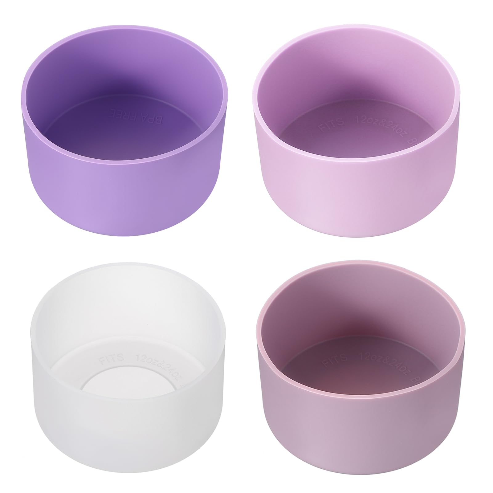 PATIKIL Silicone Boot for Tumbler Boot, 4Pcs Bottom Sleeve Protector for Water Bottle Car Travel Cup, Transparent/Purple/Dark Purple/Light Purple