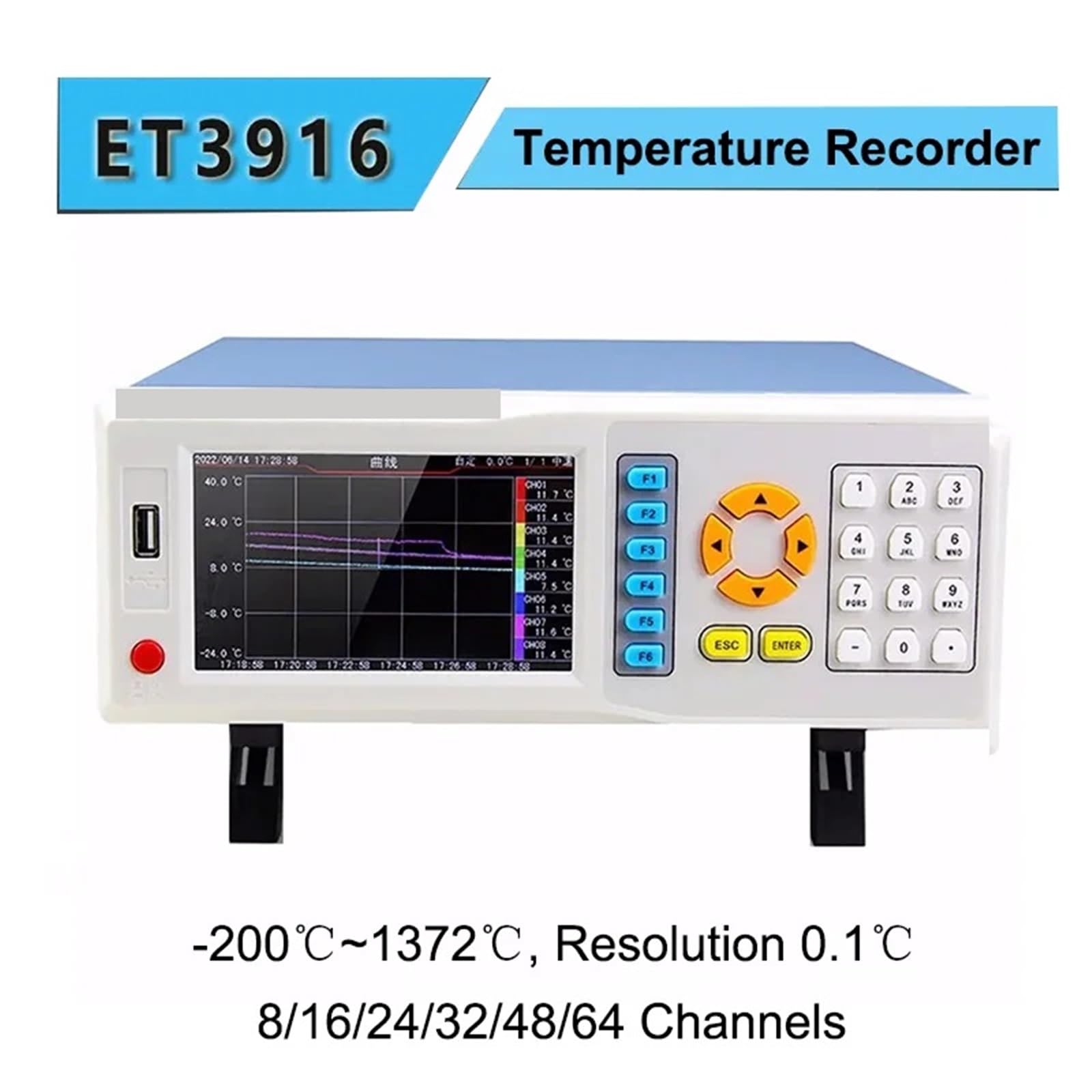 Medidor LCR, Instrumento de inspección temperatura multicanal ET3916 con adquisición registros USB y detector sonda termopar(48 channels)