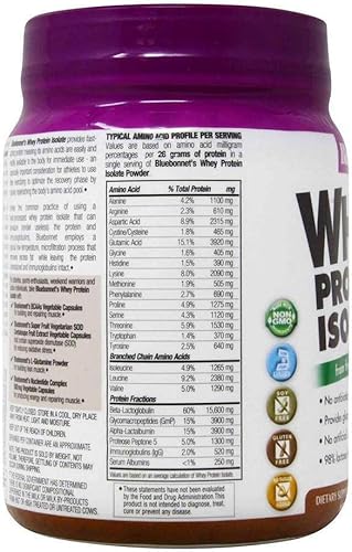Miniatura 3 de Bluebonnet Nutrition Whey Protein Isolate en polvo, suero de vacas alimentadas con hierba, 0.92oz de proteínas, sin azúcar añadido, sin OMG, sin