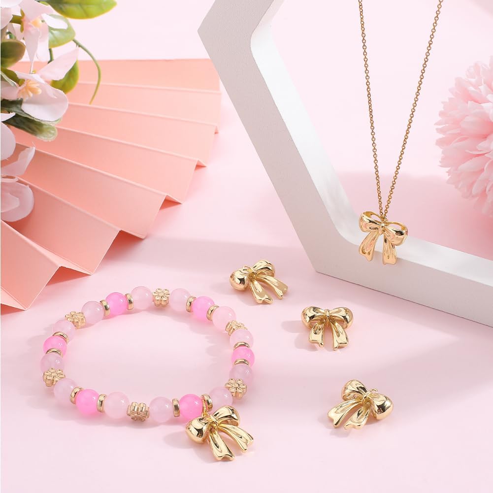 Beebeecraft 1 Box 5Pcs Bowknot Charms 18K Gold Plated Brass Large Bow Dangle Pendants Charm with Loop for Jewellery Making DIY Craft Supplies - Image 4