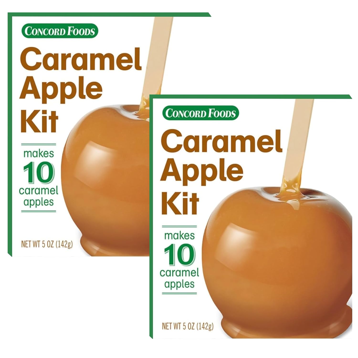 Concord Foods Caramel Apple Kit: Fall Favorite Treat - Indulge in Chewy Apples! Makes 10 Caramel Apples per Box, 5 oz (Pack of 2)