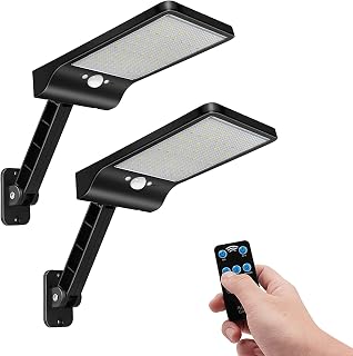 Solar Lights Outdoor, Teilybao 180° Adjustable 56LED Remote Solar Flood Light, Wireless Security Motion Sensor Lights with Remote, 3 Lighting Modes with Remote for Backyard Gutter Garage Garden 2 Pack