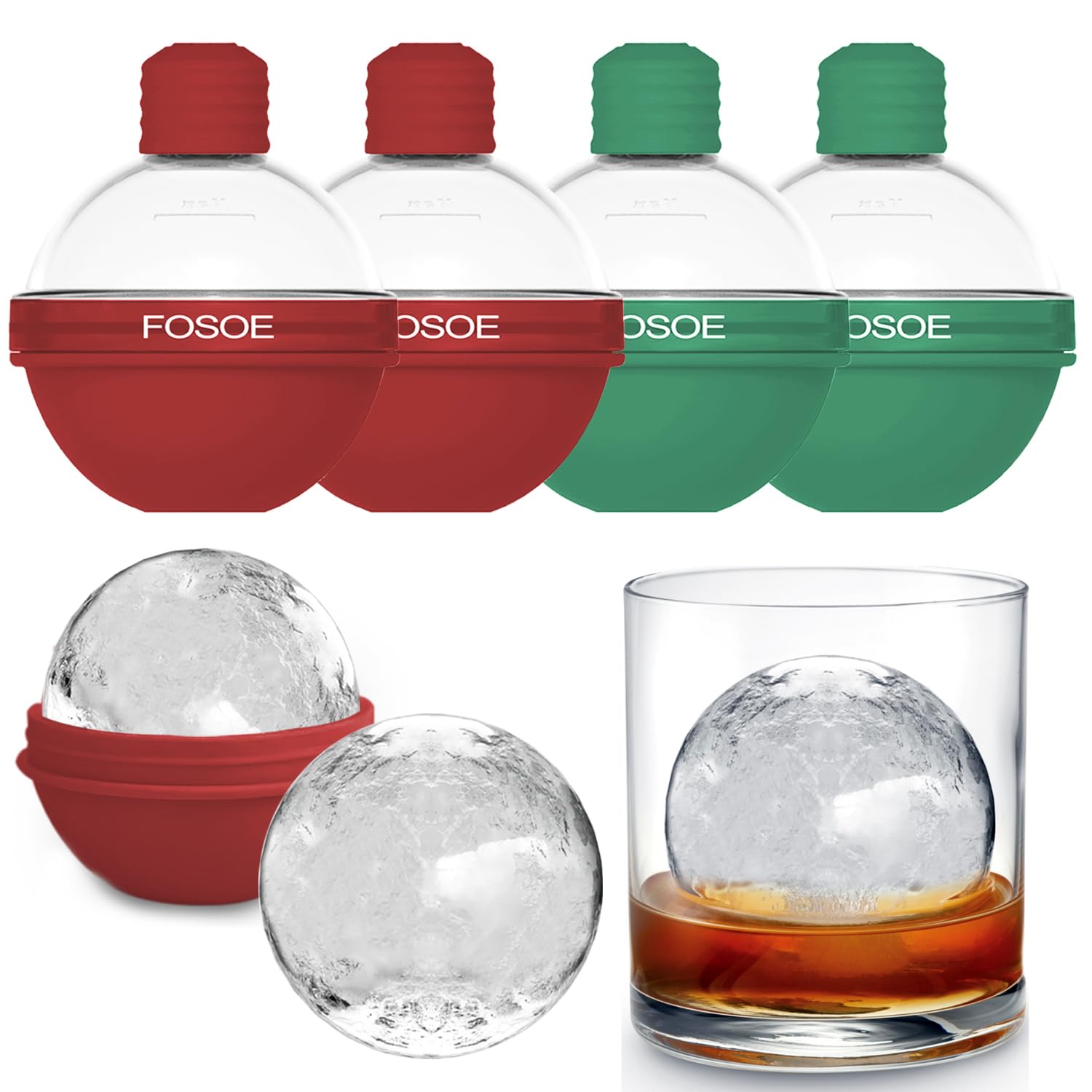 Large Ice Ball Molds, Whiskey Ice Mold, Ice Ball Maker Mold with Lids, Round Ice Cube, Easy Release Silicone Sphere Ice Cube Tray for Whiskey, Cocktails, Bourbon and Drinks - Set of 4