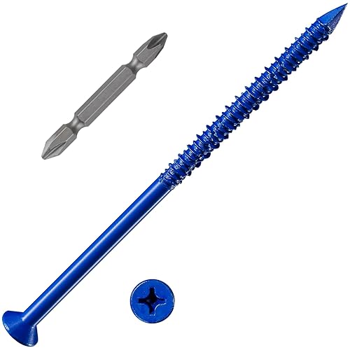 WenSilon(100 PCS) 14"x5 Concrete Screw Anchor Blue Flat Head for Anchoring to Masonry, Block or Brick Stucco