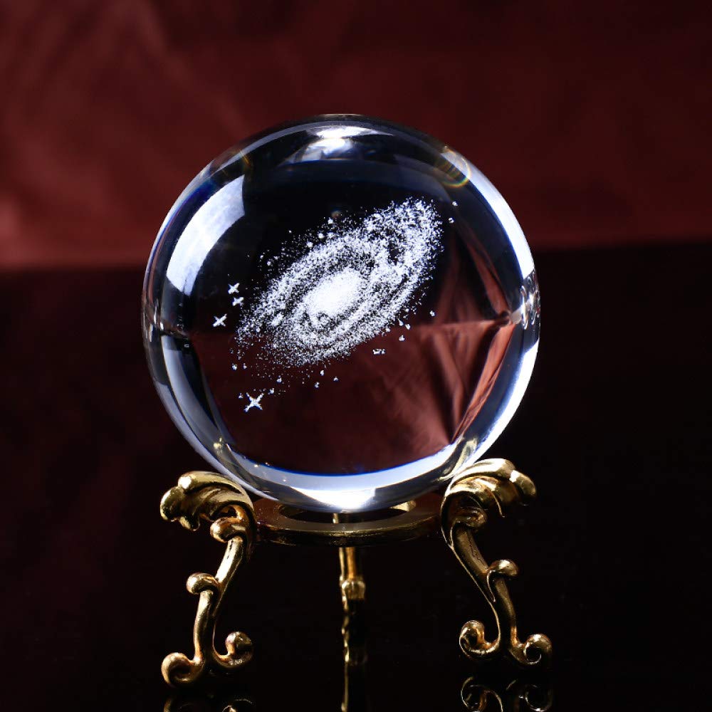 6/8cm średnica kula Galaxy miniatury kryształowa kula 3D grawerowane szkło kwarcowe kula kula akcesoria do dekoracji domu prezenty, ze złotą podstawą, 8 cm