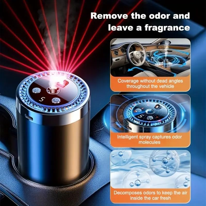 Smart Car Air Freshener with Starry Sky Projection, 50ml Perfume Air Fresheners Diffuser 6 Months Long-Lasting Fragrance for Car, RGB Music-Sync Lights, 3 bottles of ocean-scented fragrance