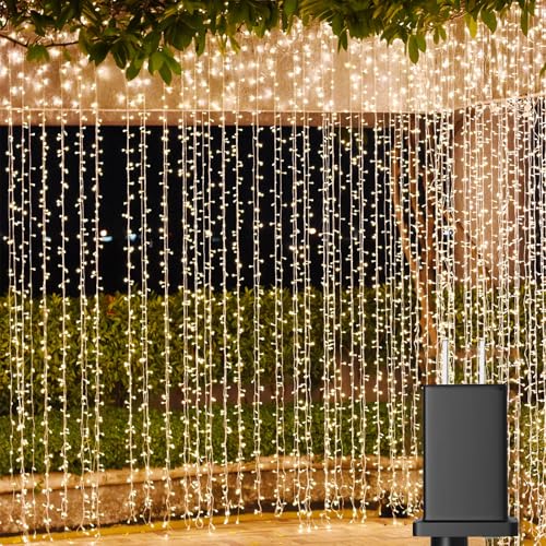 Solhice LED Curtain Lights Outdoor 20ft x10ft, 600 LED Plug in Hanging Christmas String Lights Indoor Bedroom, Twinkle Light Backdrop for Outside Wedding Decor, Warm White (Not Connectable)