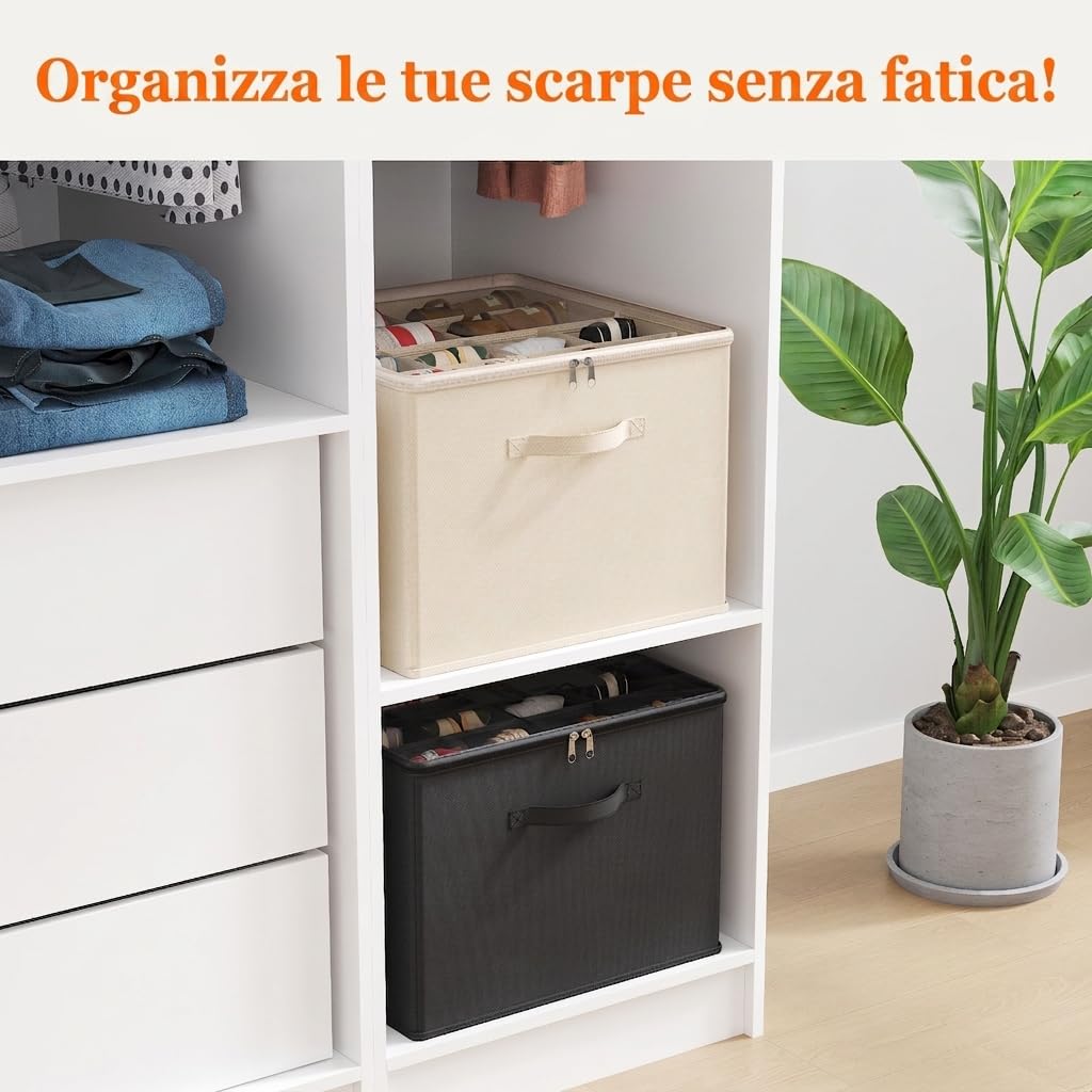 Lifewit Organizer Scarpe Armadio Pieghevole, Scatole per Scarpe Salvaspazio con Coperchio per 12-16 Paia, Shoes Organizer con Supporto Inferiore e Manici Rinforzati, Beige, Set di 2 per 24-32 Paia
