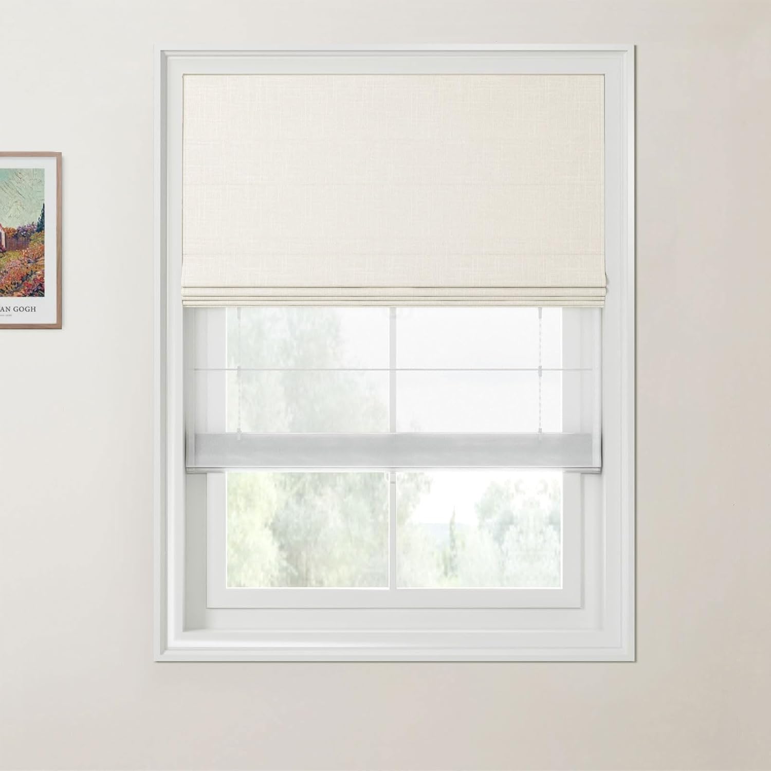 TWOPAGES Day Night Window Blinds Cordless Blackout and Light Filtering Light Control Fabric Roman Shades for Home Bedroom Living Room French Doors