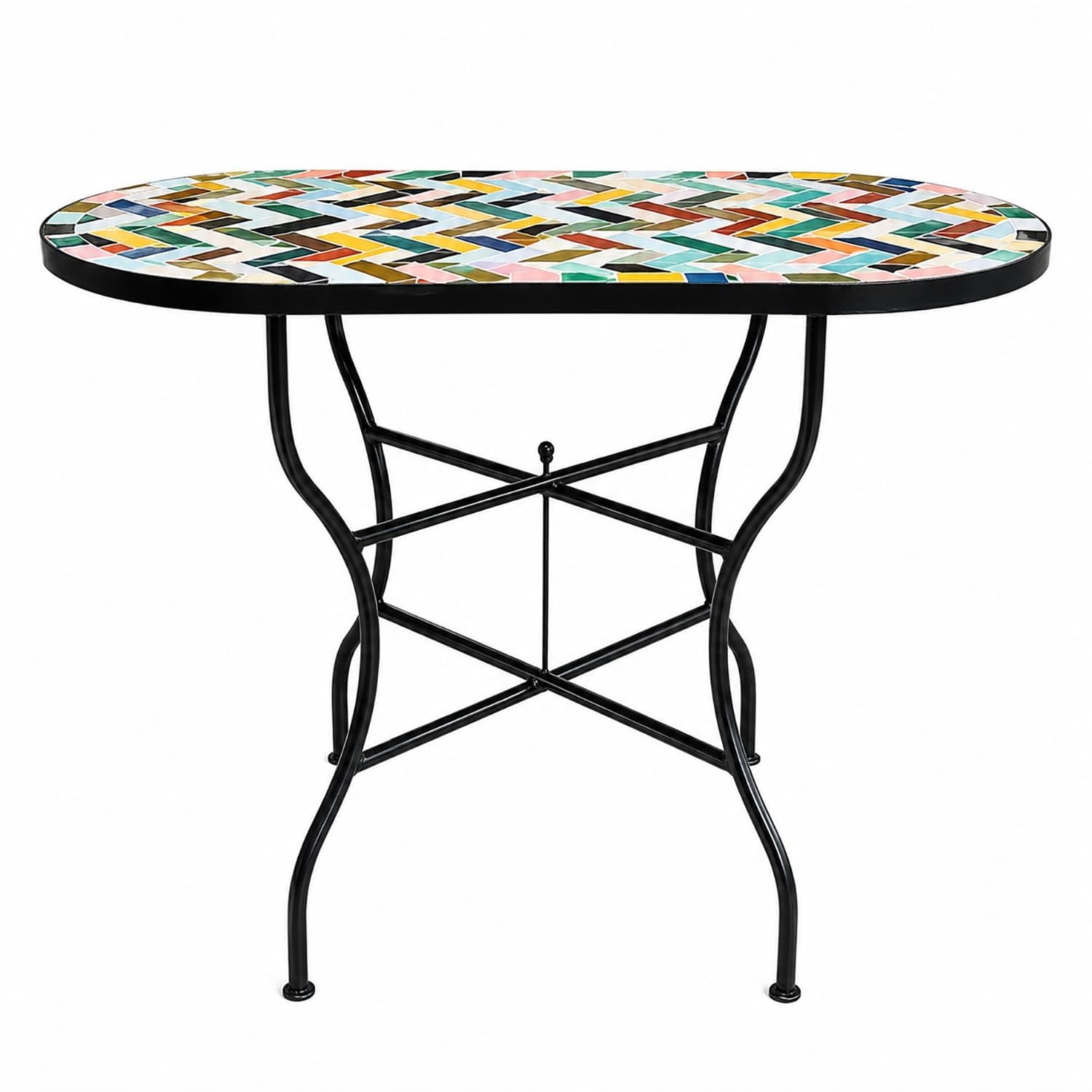 Generico Tavolo in Ferro Battuto con Mosaico Multicolore in Pietra Naturale + 4 Sedie-Fatto a Mano-Arredo Interno ed Esterno-2306261200