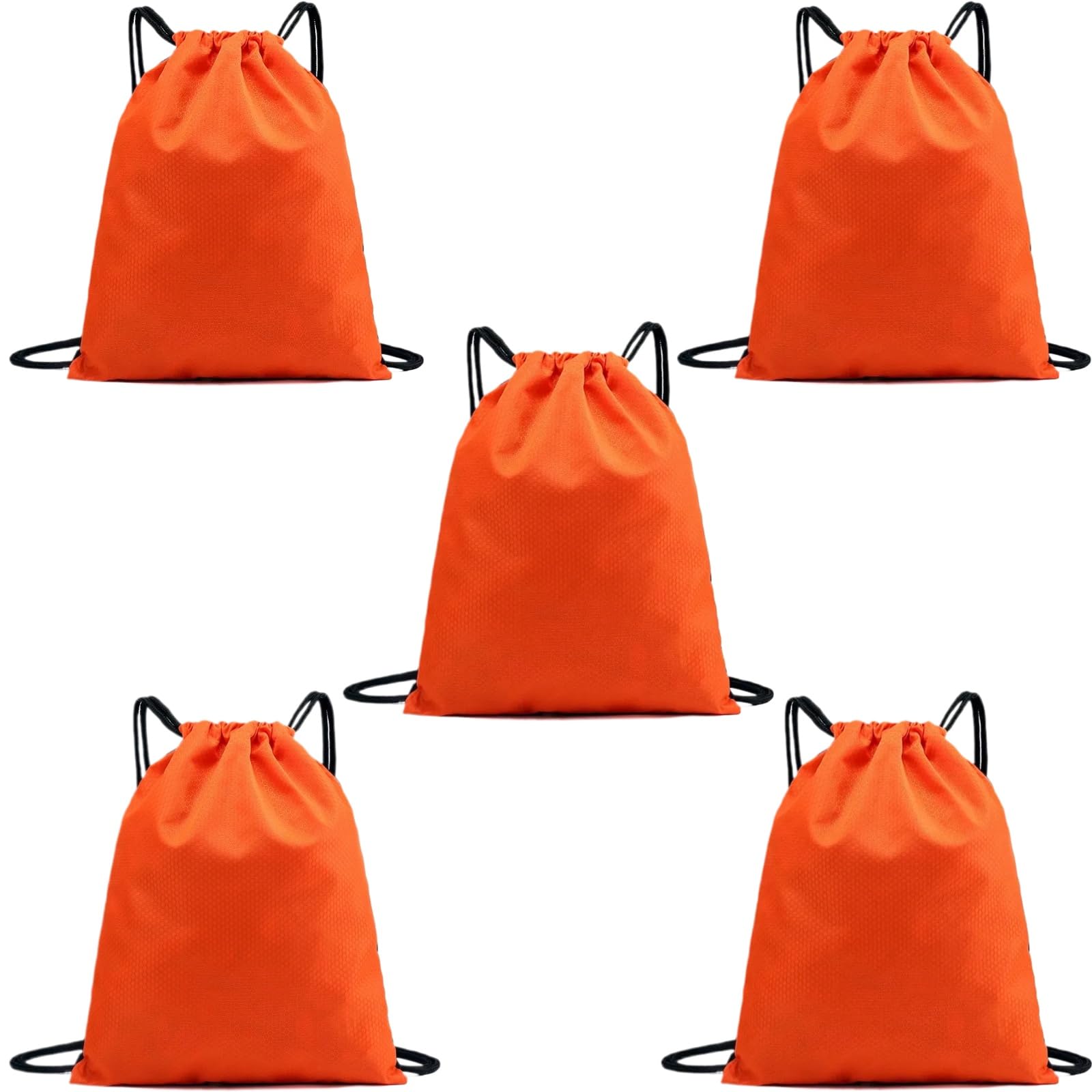5-Pack Waterproof Drawstring Backpacks, Soccer-Texture Oxford Fabric, 16.9" × 13.8", Lightweight 0.20 lb Each, No Eyelets, Gym &amp; Marathon Gear Sacks(Orange)