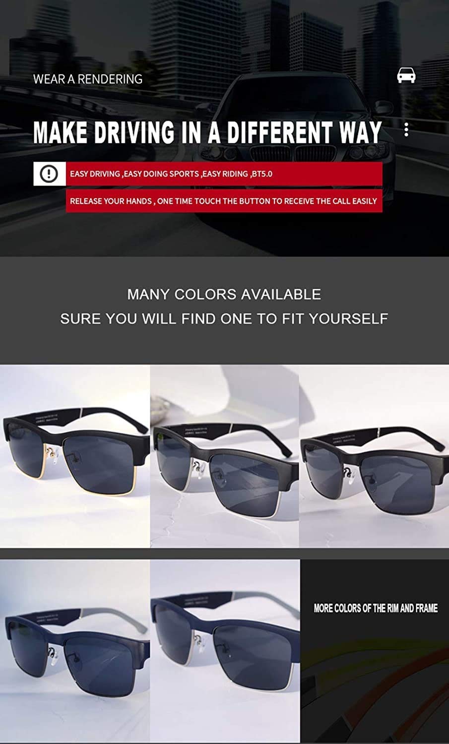 Smart Wireless Bluetooth Audio Gafas de Sol, Anti-Ultravioleta y luz polarizada, Adecuada para Conducir/Deportes/Viajes