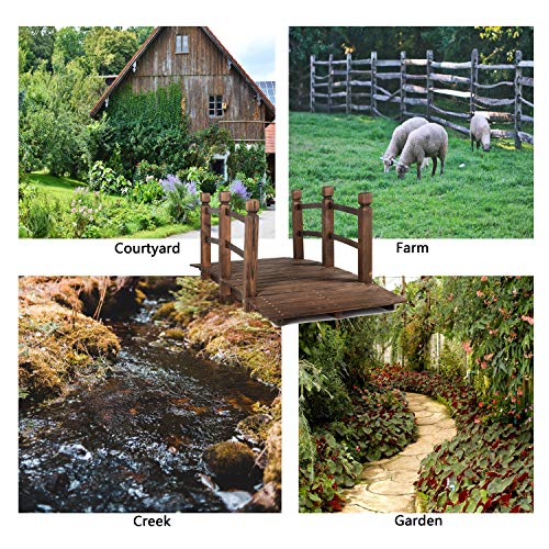 HYNAWIN Garden Bridge,Wood Arc Bridge with Rails for outside-5FT Length(Brown),Classic Decoration for Landscaping Backyard Creek Pond or Farm - Thumbnail 5