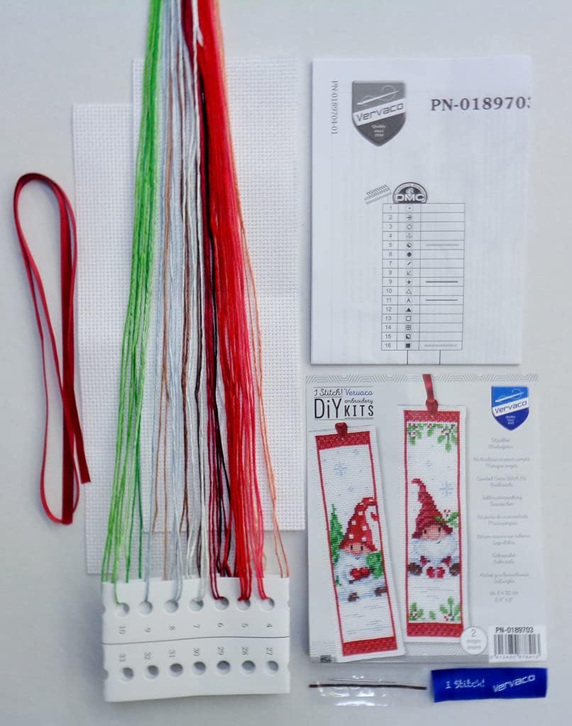Vervaco Bookmark Counted Cross Stitch kit Christmas Gnomes Set of 3, 6x20cm, DIY